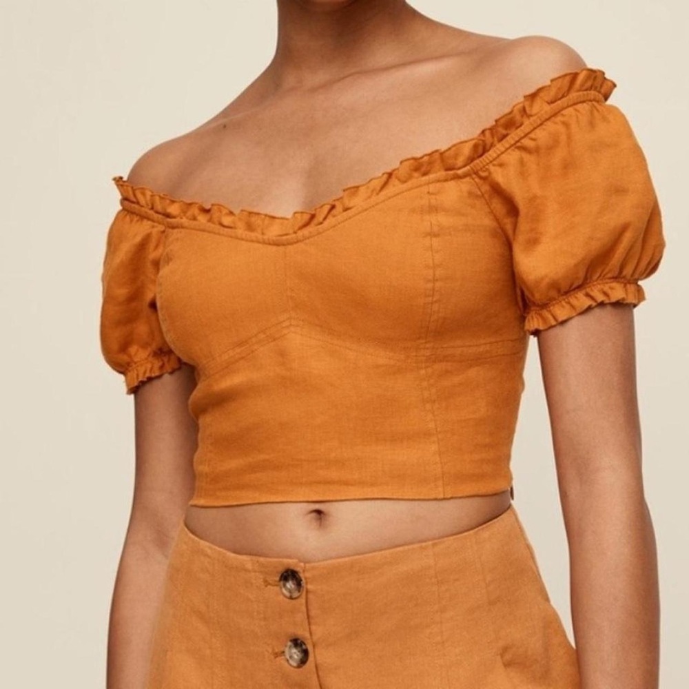 Wilfred Aritzia Burnt Orange‎ Sunset Cropped Linen Top Blouse Sz 2